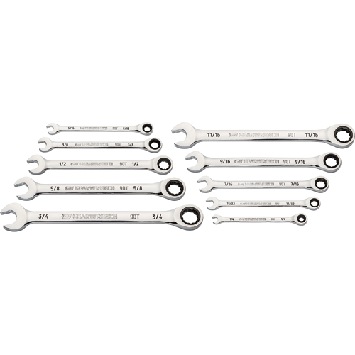 Gearwrench 10 Pc 90T SAE Combo Ratcheting Wrench Set KD86958