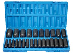 GREY PNEUMATIC 1/2" Drive 26 Piece 12 PointDeep Length Metric Set GY1726MD - Direct Tool Source