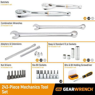 GEARWRENCH 243 Piece 12 Point Shop Socket and Tool Set - Direct Tool Source