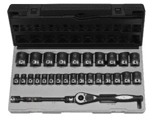 GREY PNEUMATIC 1/2" Drive 6 Point 29 PieceMetric Duo Socket Set GY82629M - Direct Tool Source