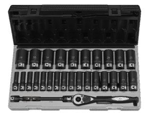 GREY PNEUMATIC 1/2" Drive 6 Point 29 PieceMetric Deep Duo Socket Set GY82629MD - Direct Tool Source