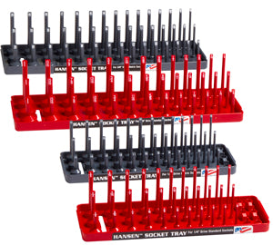 HANSEN GLOBAL  INC. Red/Grey 4 Pack 3 Row Socket Holders 1/4" and 3/8" Drives - Direct Tool Source