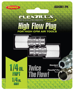 LEGACY High Flow Plug 1/4" Body 1/4"FNPT 2-Pack Flexzilla?? Pro MTA53430FZ-2PK - Direct Tool Source